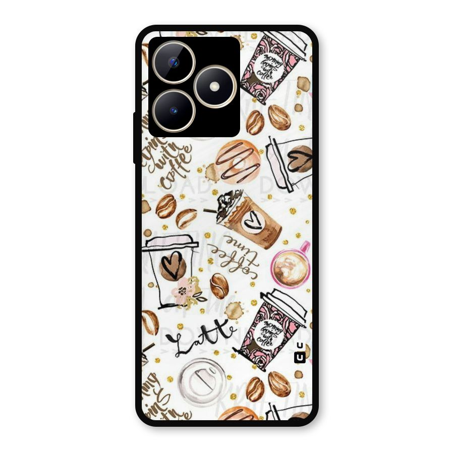 Cute Coffee Pattern Metal Back Case for Realme Narzo N53