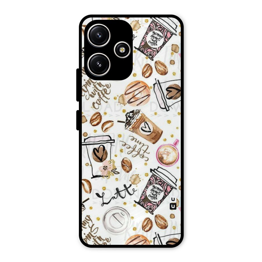 Cute Coffee Pattern Metal Back Case for Redmi 12 5G