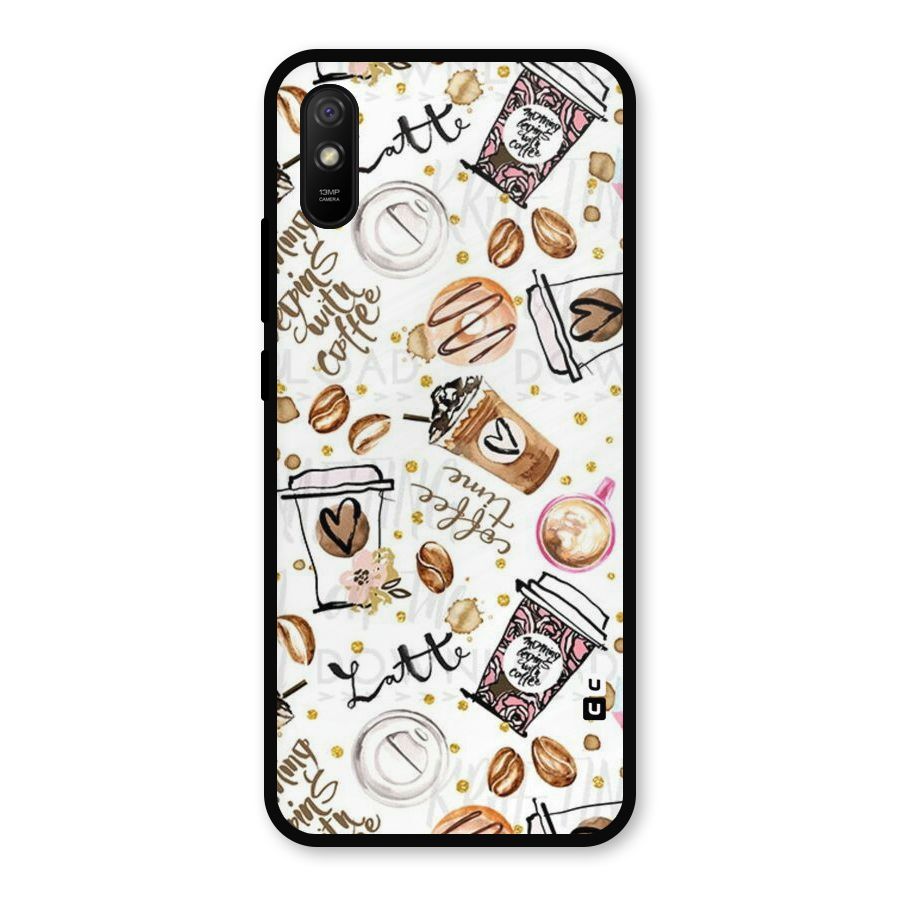 Cute Coffee Pattern Metal Back Case for Redmi 9a