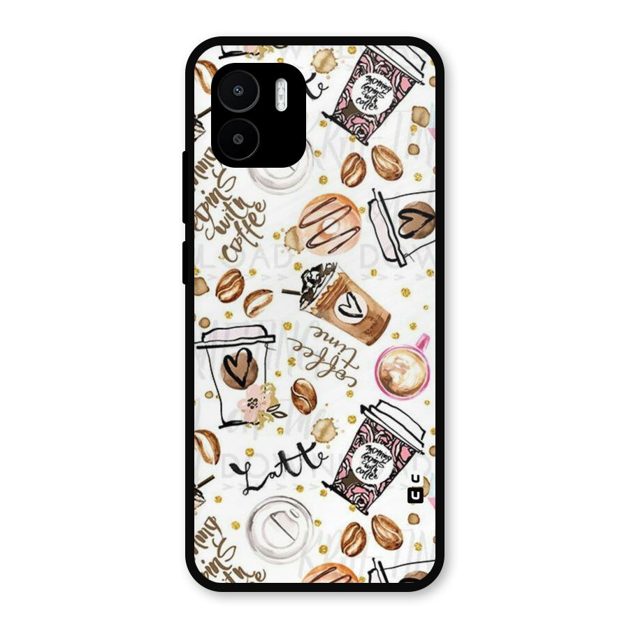 Cute Coffee Pattern Metal Back Case for Redmi A2