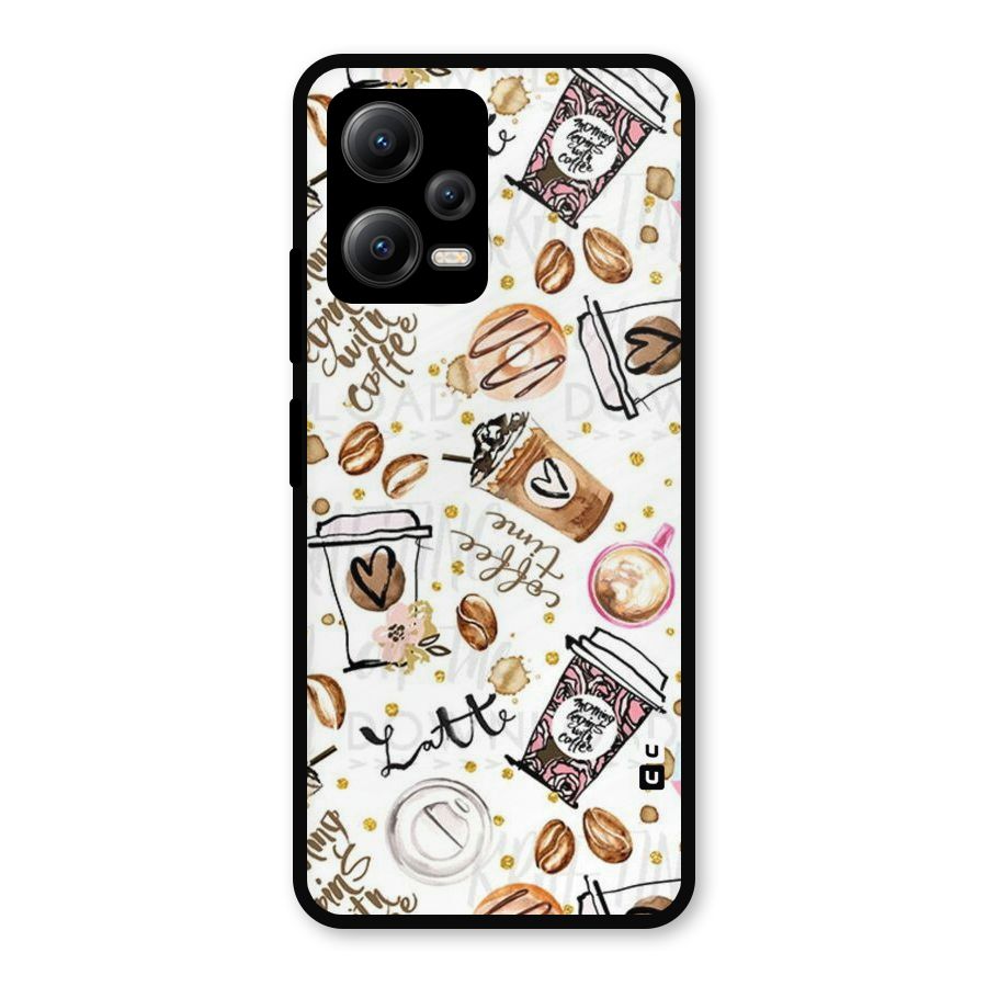Cute Coffee Pattern Metal Back Case for Redmi Note 12 5G