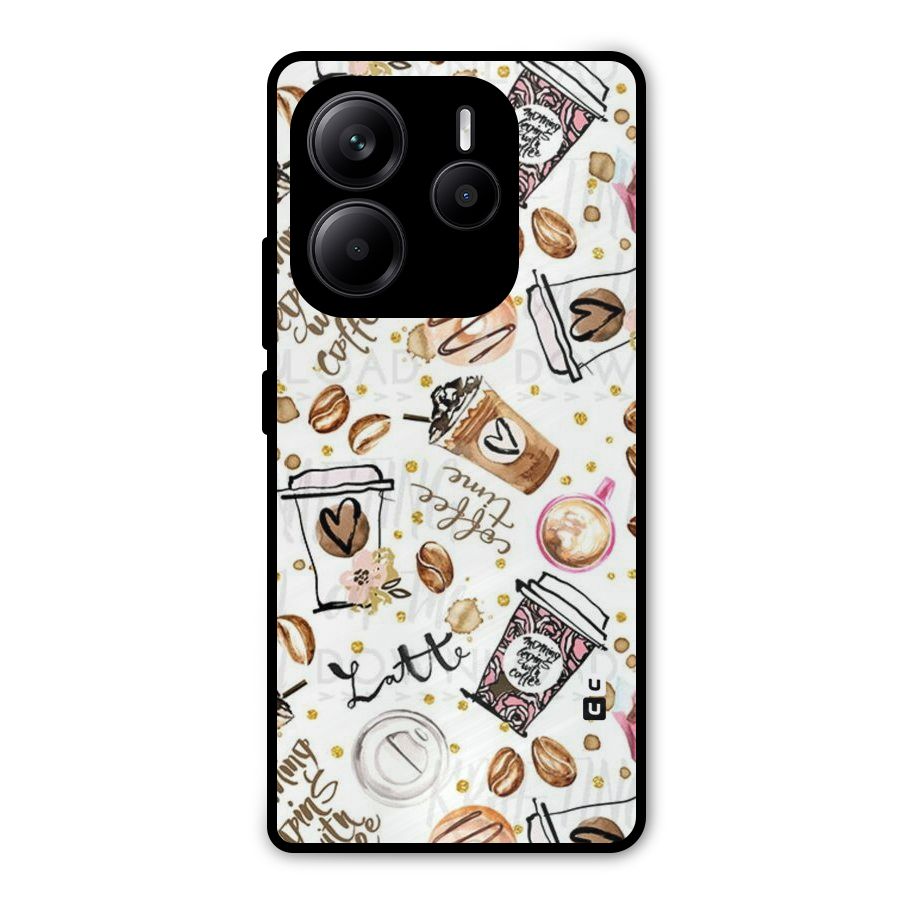 Cute Coffee Pattern Metal Back Case for Redmi Note 14 5G