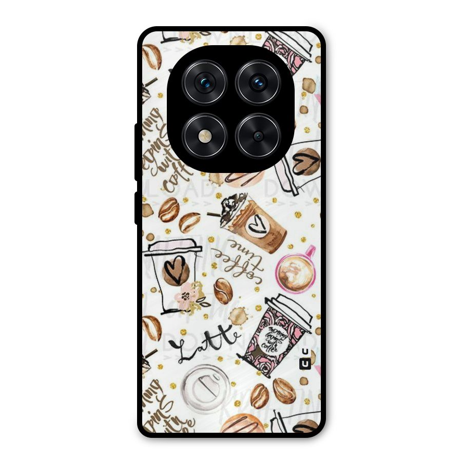 Cute Coffee Pattern Metal Back Case for Redmi Note 14 Pro 5G