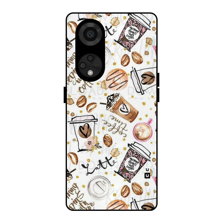 Cute Coffee Pattern Metal Back Case for Reno8 T 5G