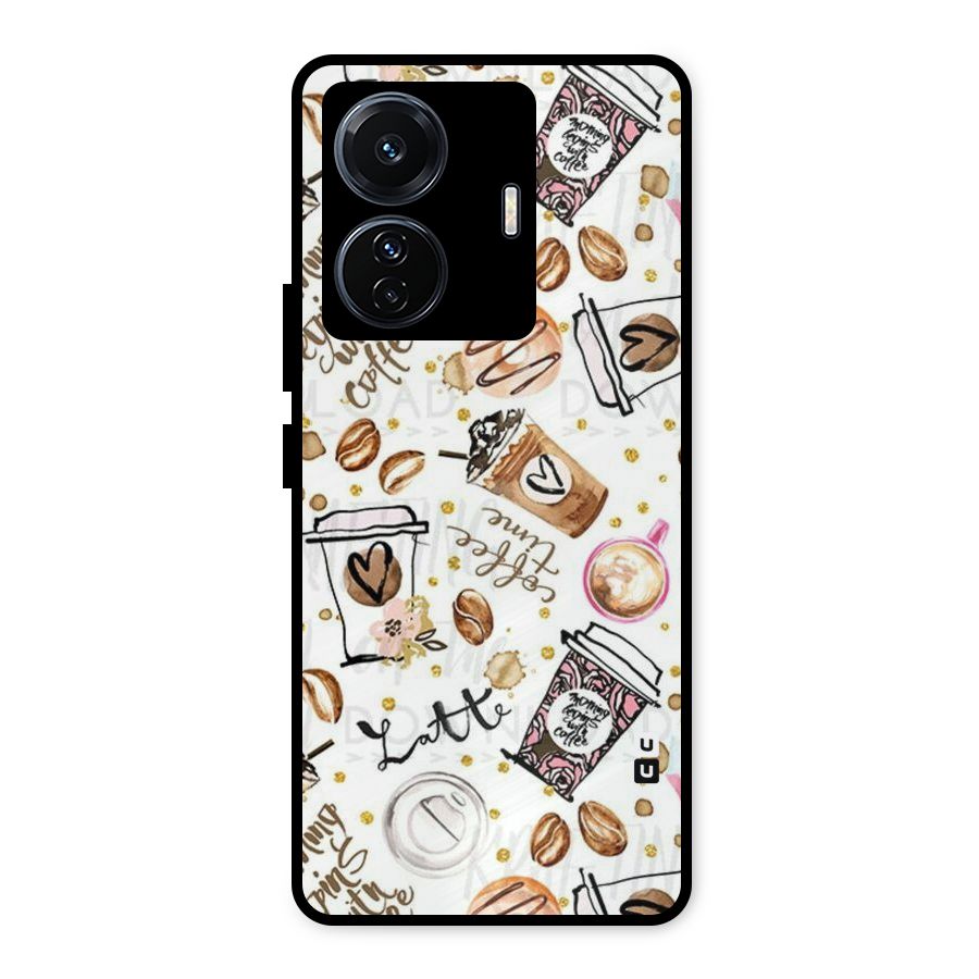 Cute Coffee Pattern Metal Back Case for Vivo T1 Pro