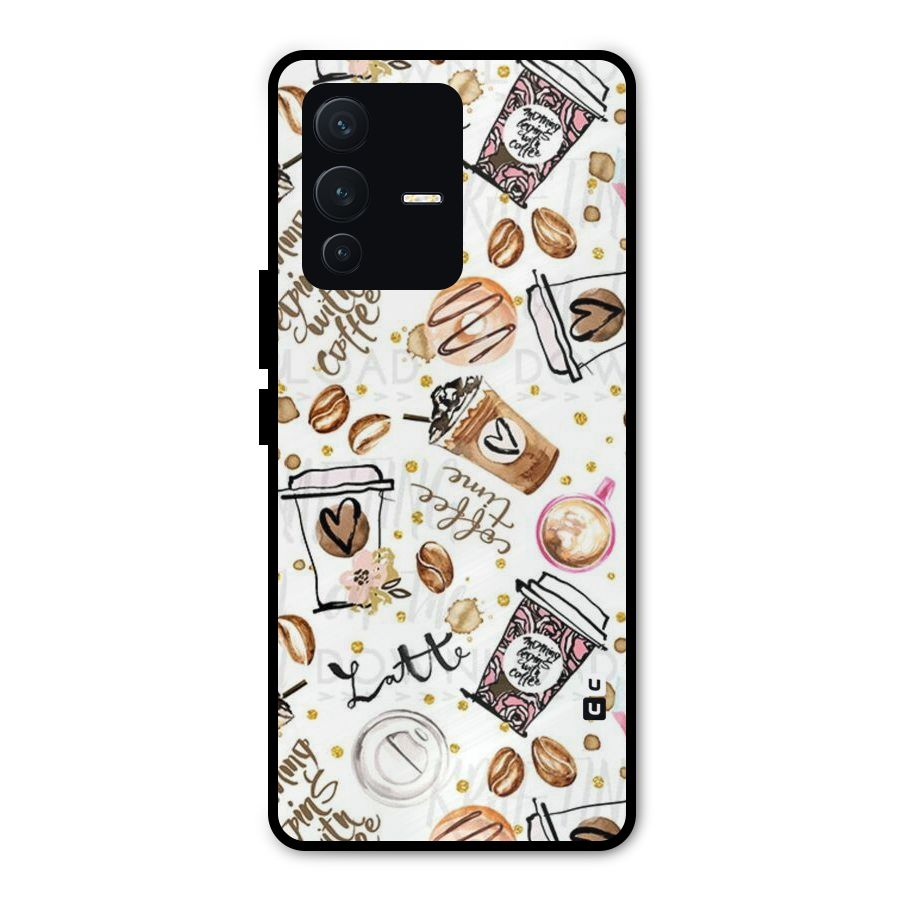 Cute Coffee Pattern Metal Back Case for Vivo V23 Pro