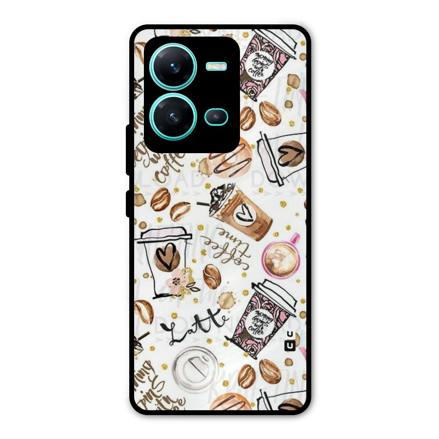 Cute Coffee Pattern Metal Back Case for Vivo V25