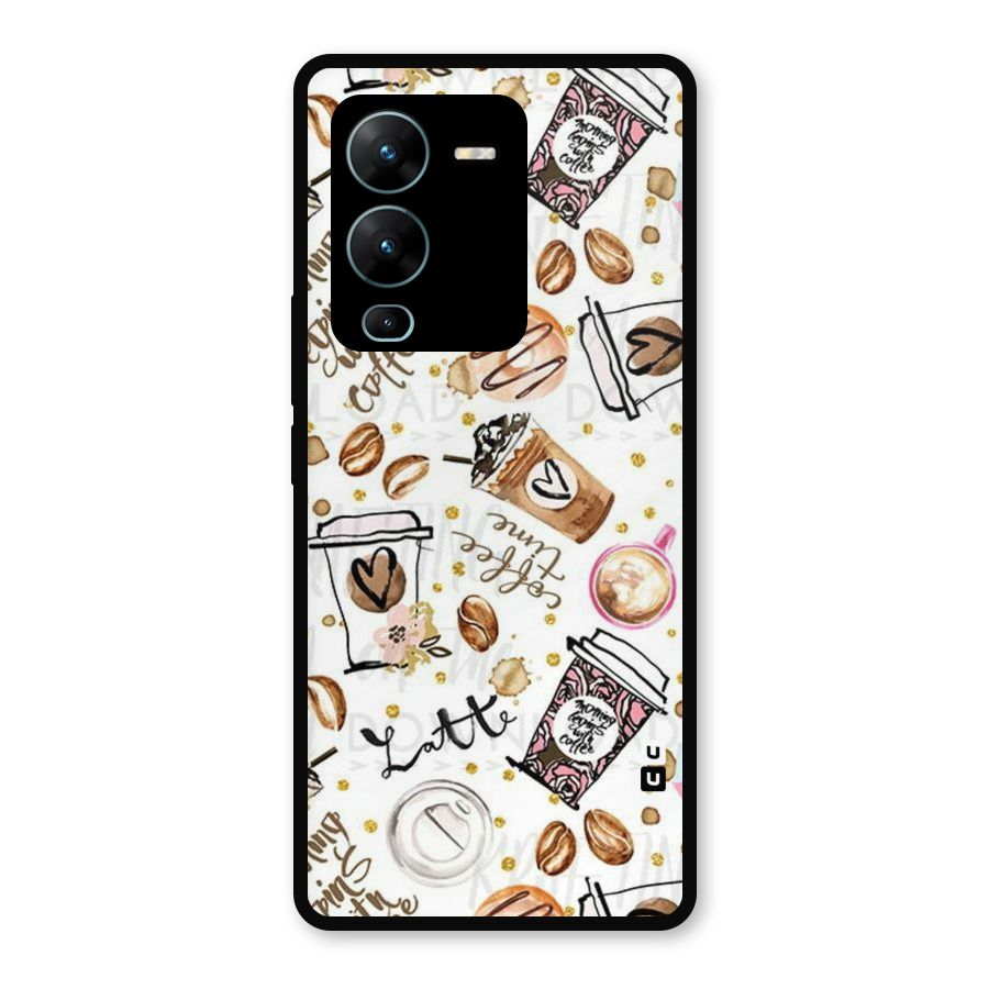 Cute Coffee Pattern Metal Back Case for Vivo V25 Pro