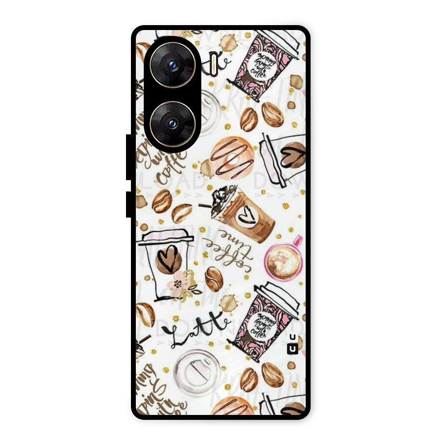 Cute Coffee Pattern Metal Back Case for Vivo V29e
