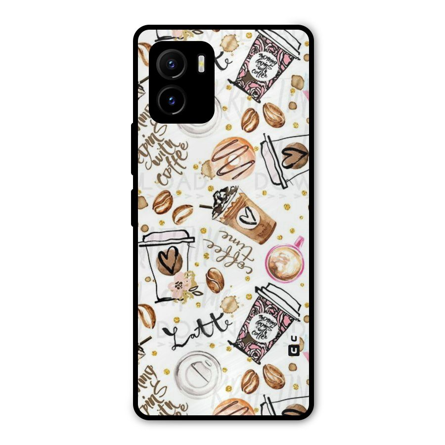 Cute Coffee Pattern Metal Back Case for Vivo Y15s