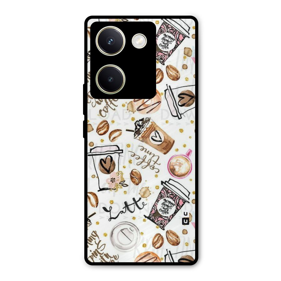 Cute Coffee Pattern Metal Back Case for Vivo Y200 Pro