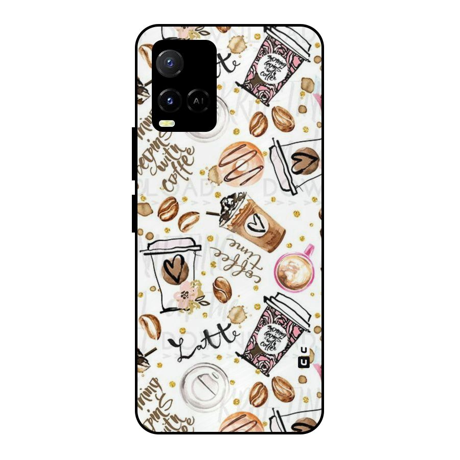Cute Coffee Pattern Metal Back Case for Vivo Y21 2021