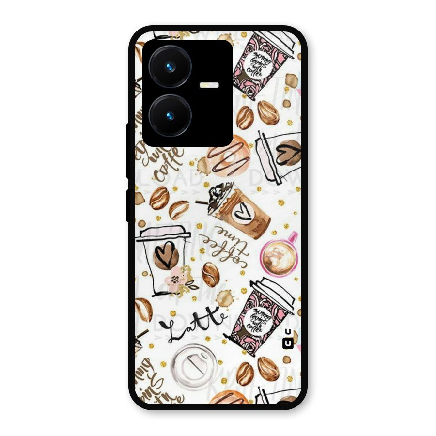 Cute Coffee Pattern Metal Back Case for Vivo Y22