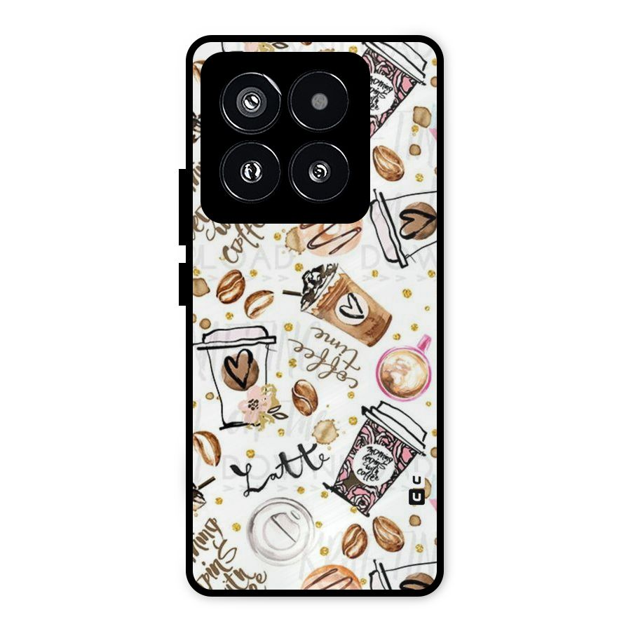 Cute Coffee Pattern Metal Back Case for Xiaomi 14 Pro