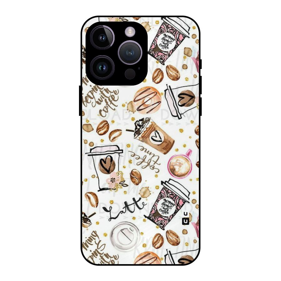 Cute Coffee Pattern Metal Back Case for iPhone 14 Pro Max
