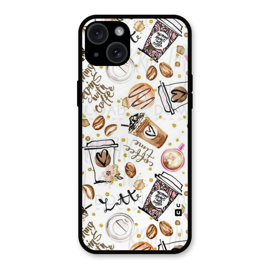 Cute Coffee Pattern Metal Back Case for iPhone 15 Plus