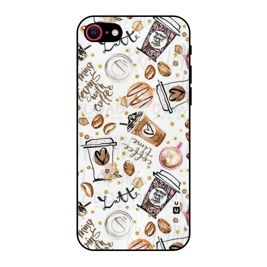 Cute Coffee Pattern Metal Back Case for iPhone SE 2020