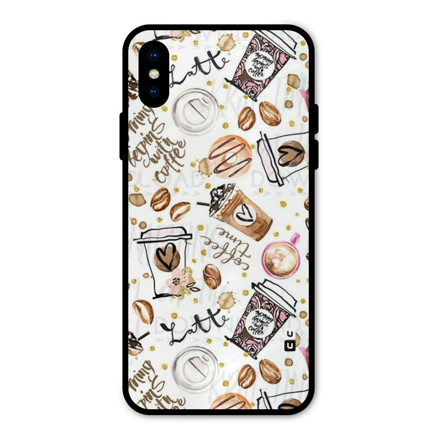 Cute Coffee Pattern Metal Back Case for iPhone X