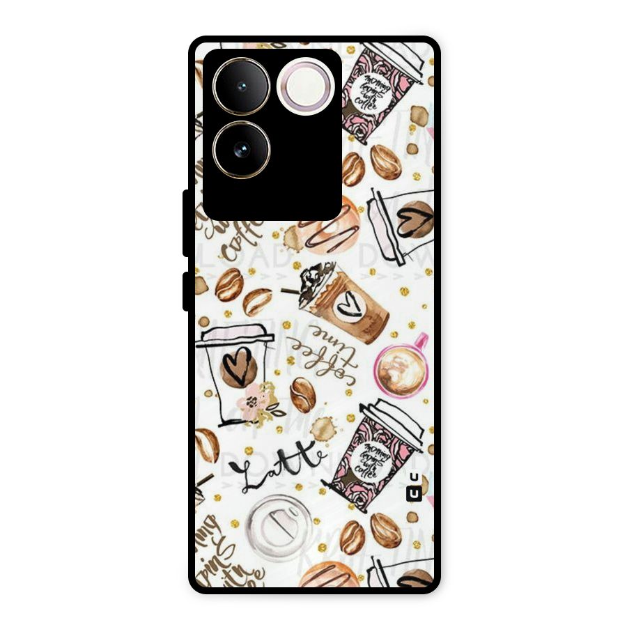 Cute Coffee Pattern Metal Back Case for iQOO Z7 Pro