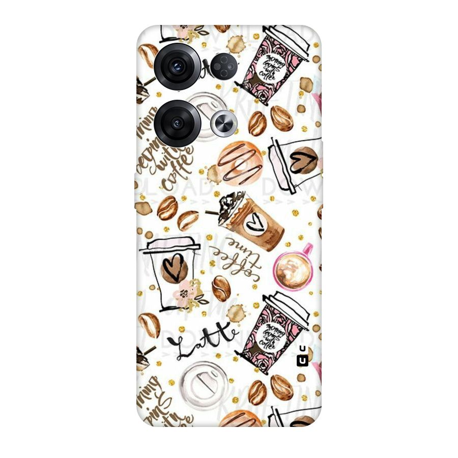Cute Coffee Pattern Original Polycarbonate Back Case for Oppo Reno8 Pro 5G