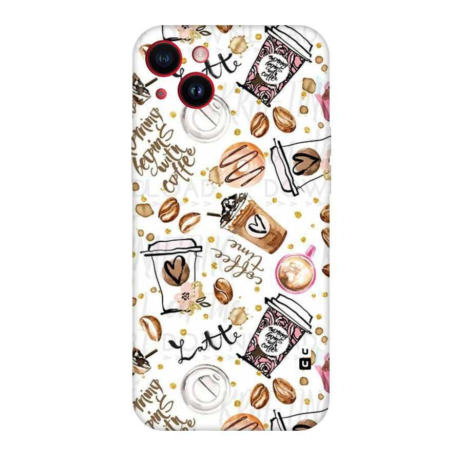 Cute Coffee Pattern Original Polycarbonate Back Case for iPhone 14 Plus