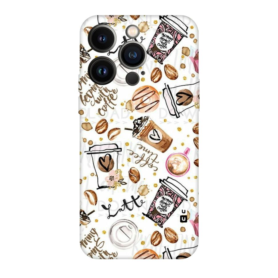 Cute Coffee Pattern Original Polycarbonate Back Case for iPhone 14 Pro