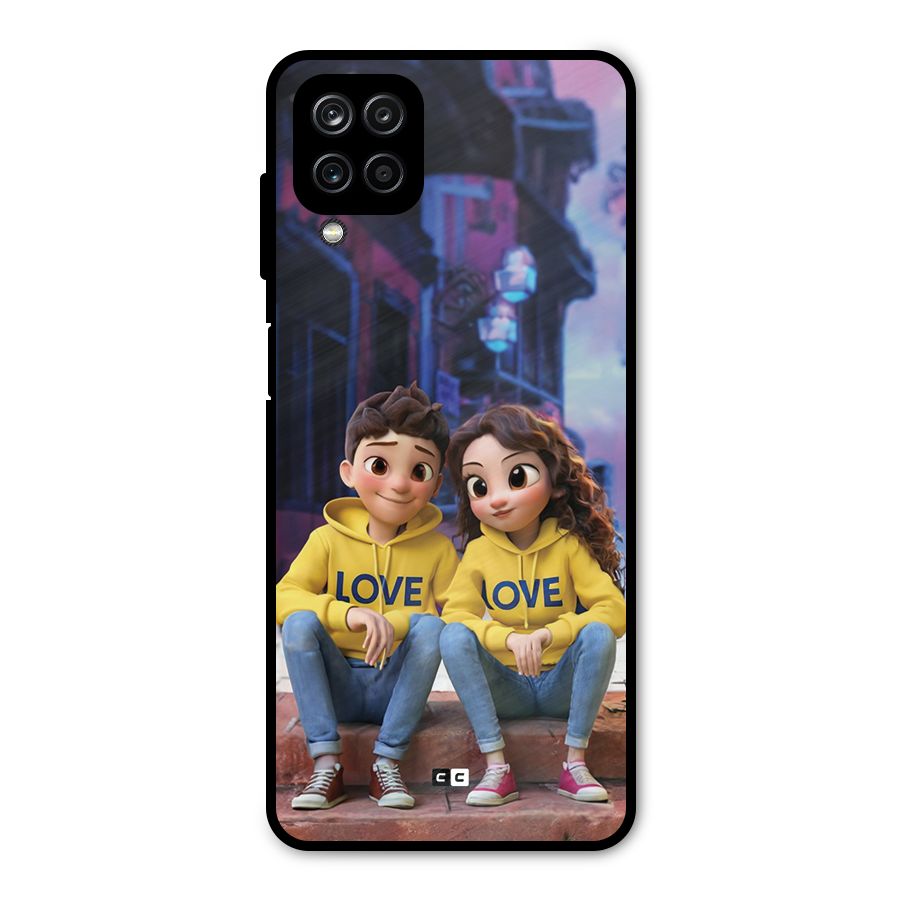 Cute Couple Sitting Metal Back Case for Galaxy A12