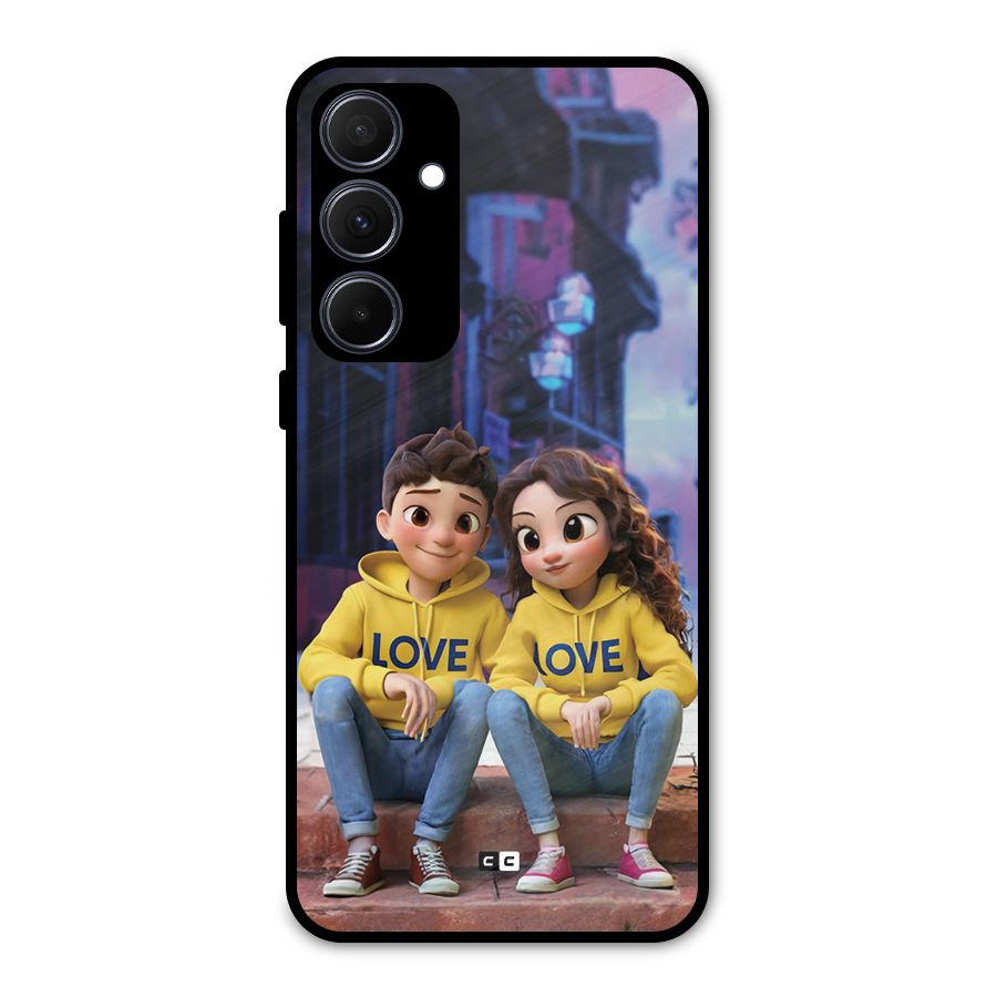 Cute Couple Sitting Metal Back Case for Galaxy A35