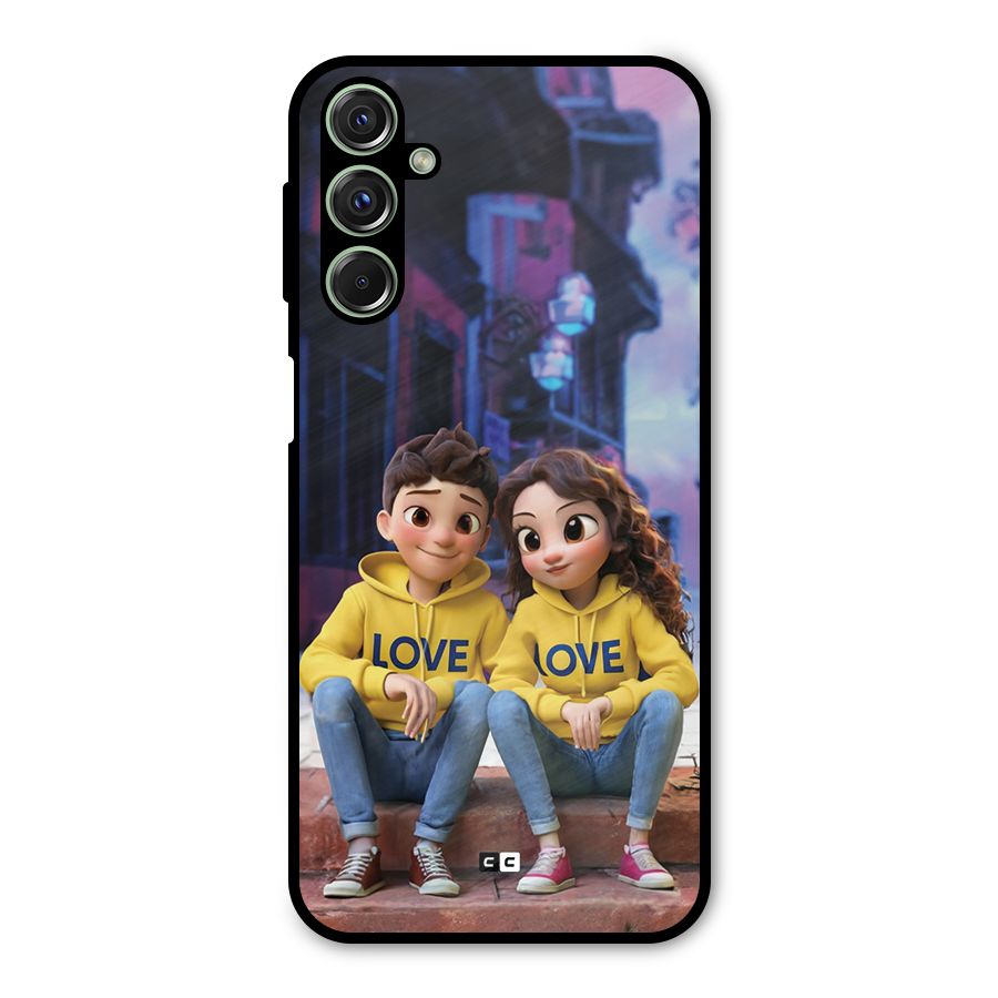 Cute Couple Sitting Metal Back Case for Galaxy M34