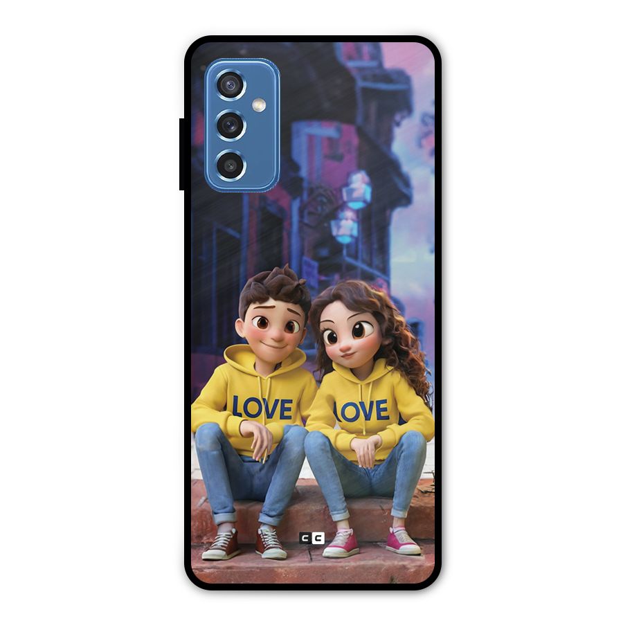 Cute Couple Sitting Metal Back Case for Galaxy M52 5G