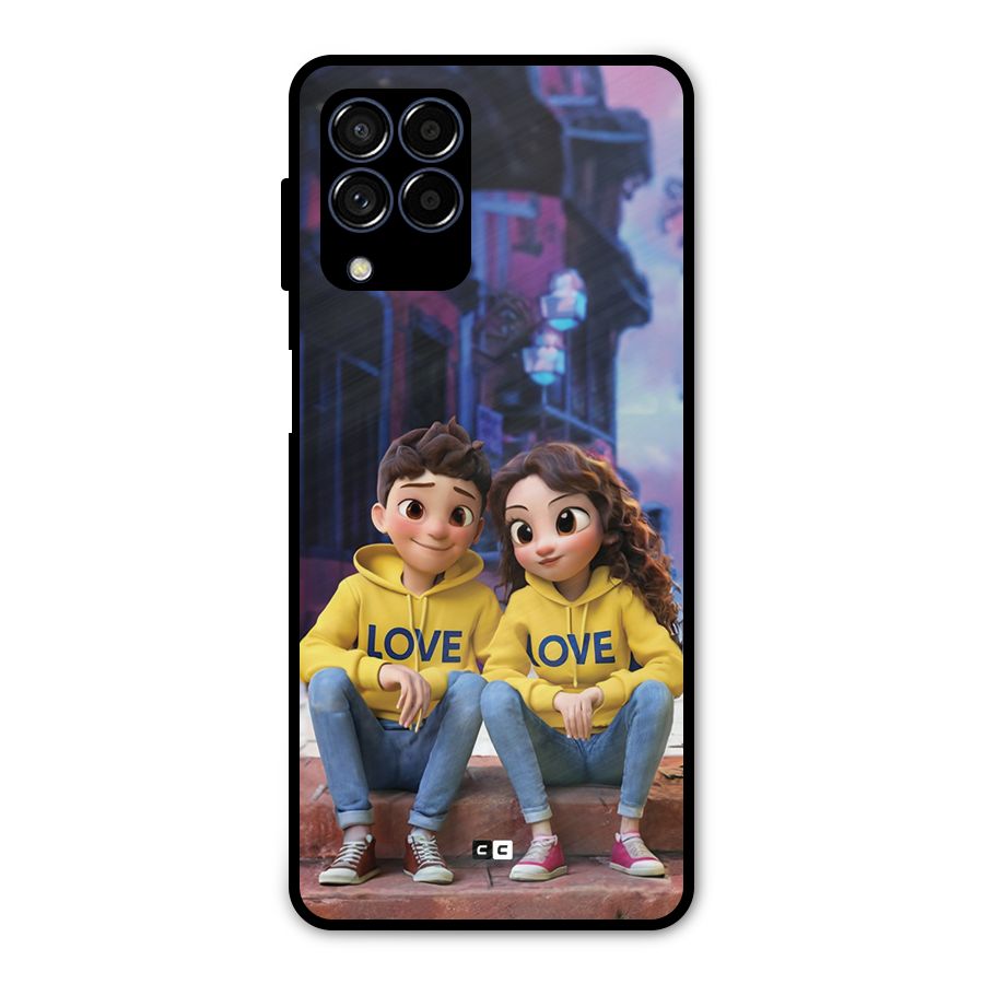 Cute Couple Sitting Metal Back Case for Galaxy M53 5G