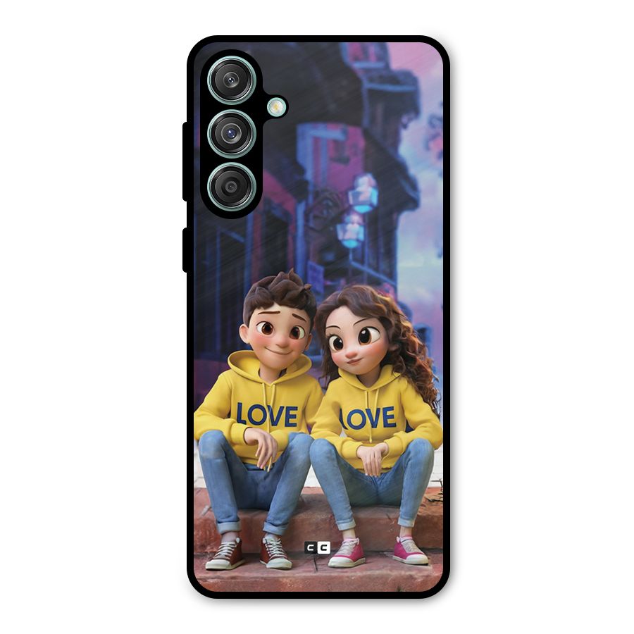 Cute Couple Sitting Metal Back Case for Galaxy M55 5G