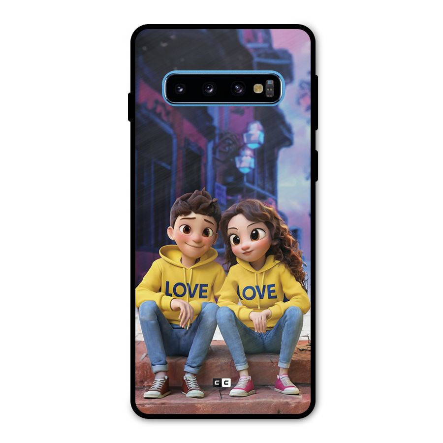 Cute Couple Sitting Metal Back Case for Galaxy S10