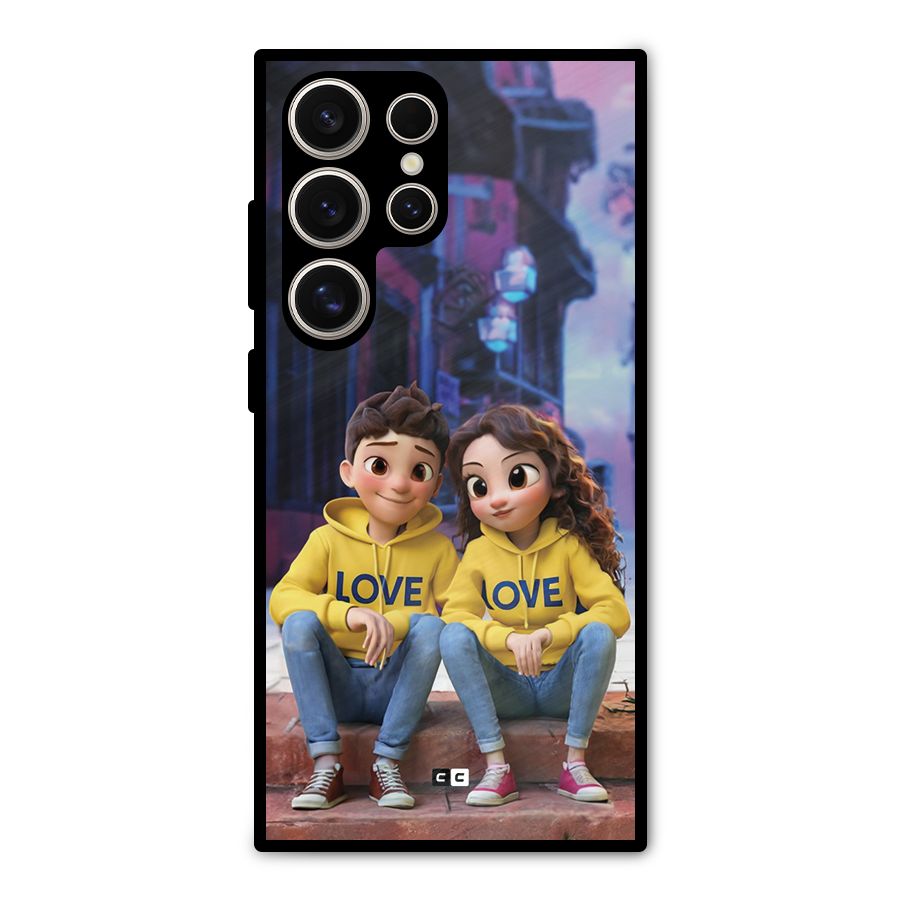 Cute Couple Sitting Metal Back Case for Galaxy S24 Ultra
