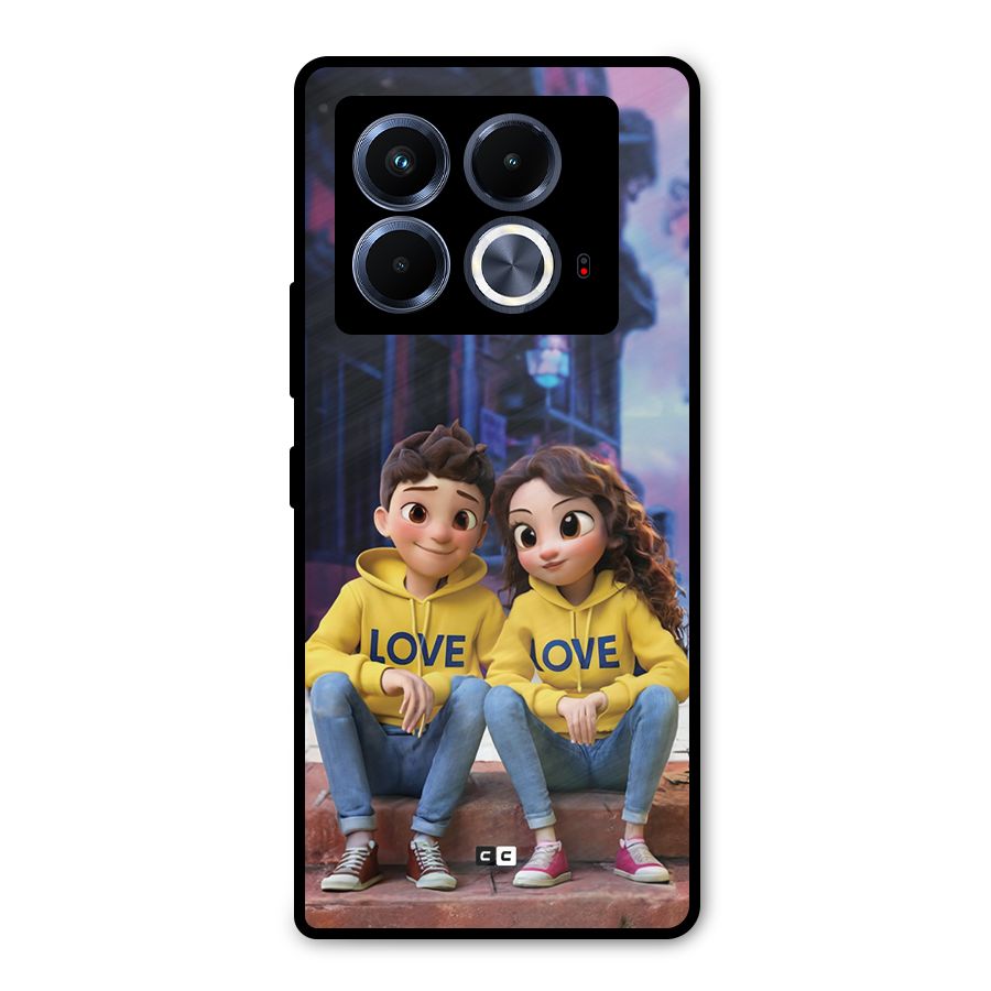Cute Couple Sitting Metal Back Case for Infinix Note 40 5G