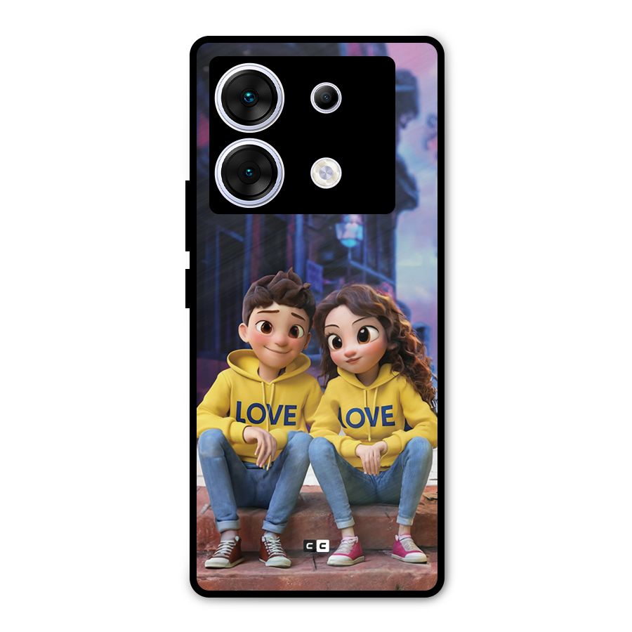 Cute Couple Sitting Metal Back Case for Infinix Zero 30 5G