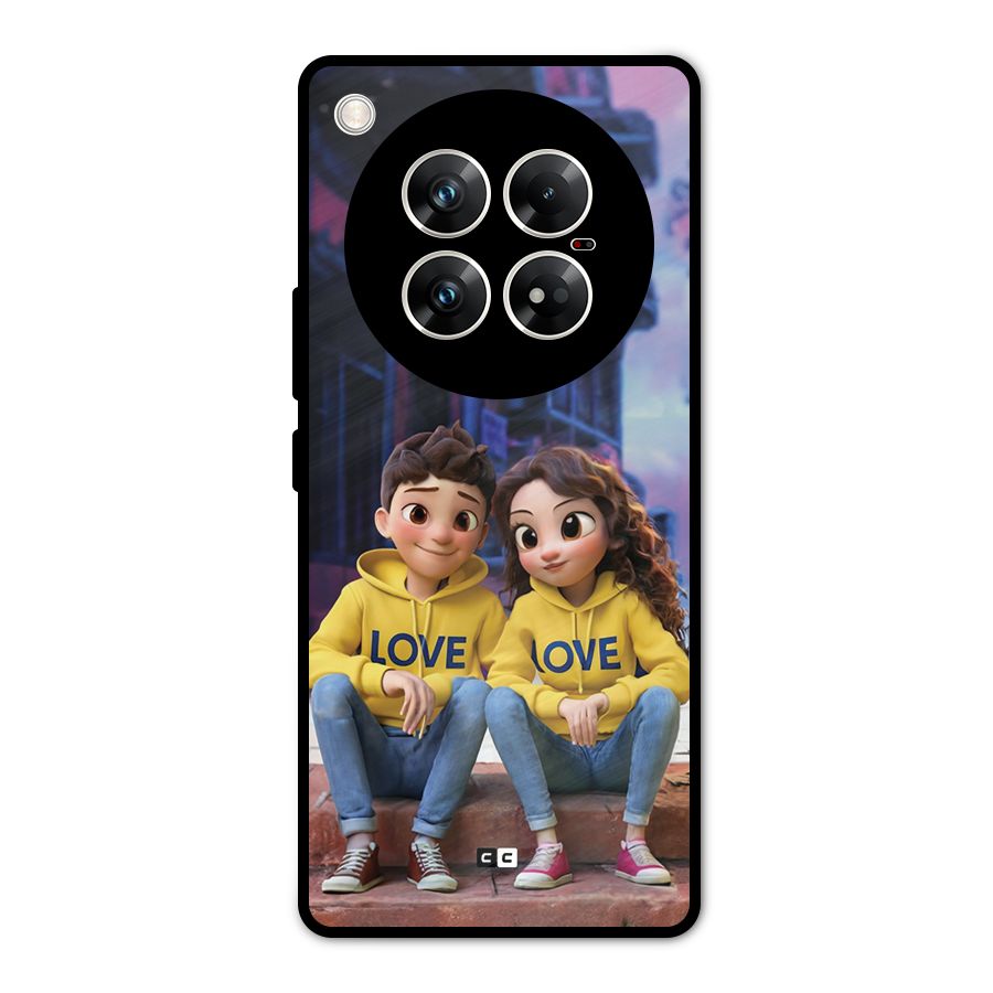 Cute Couple Sitting Metal Back Case for Infinix Zero 40 5G