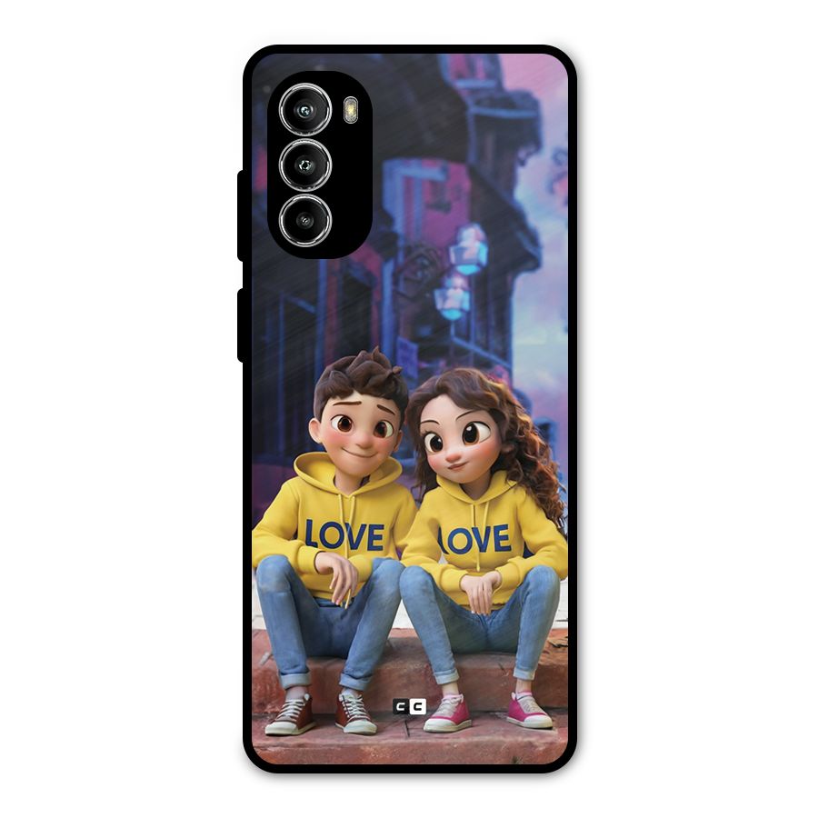 Cute Couple Sitting Metal Back Case for Moto G52