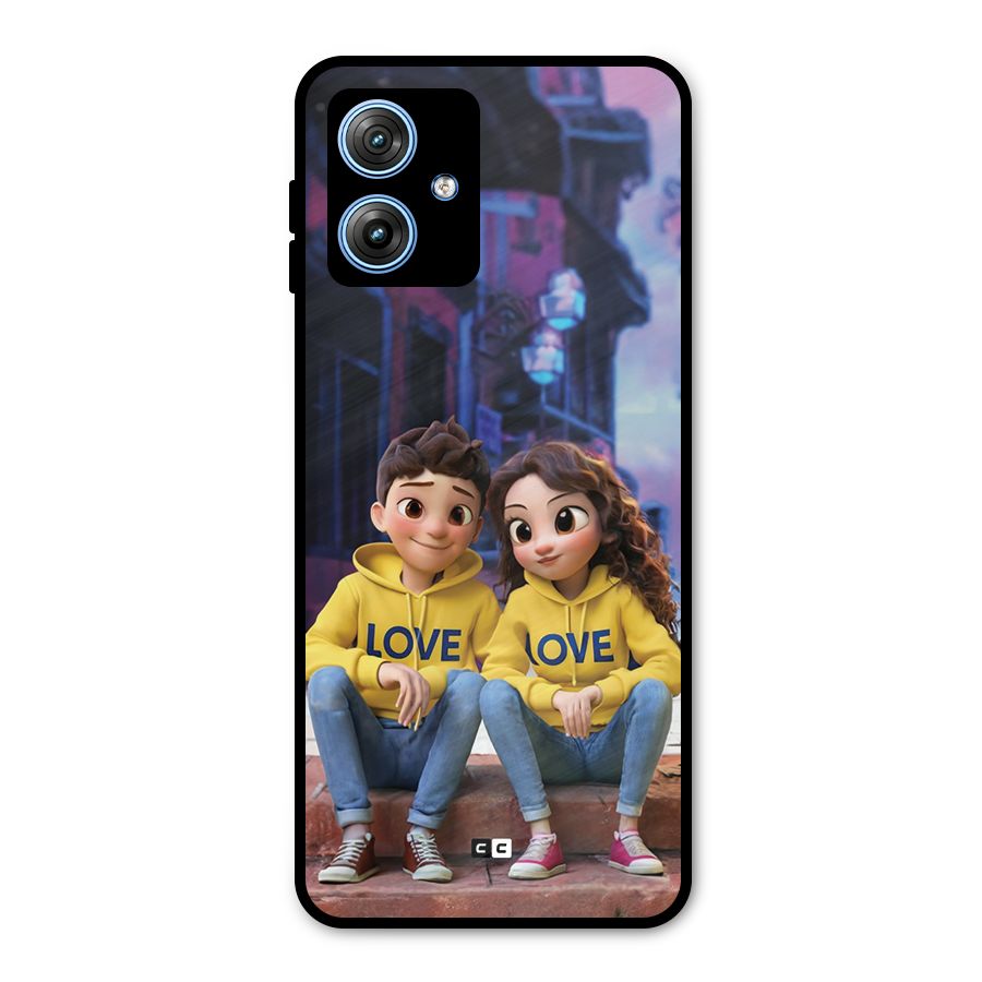 Cute Couple Sitting Metal Back Case for Moto G54