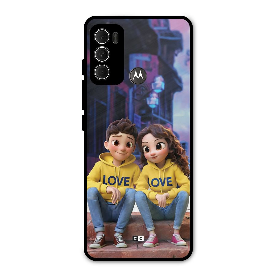 Cute Couple Sitting Metal Back Case for Moto G60