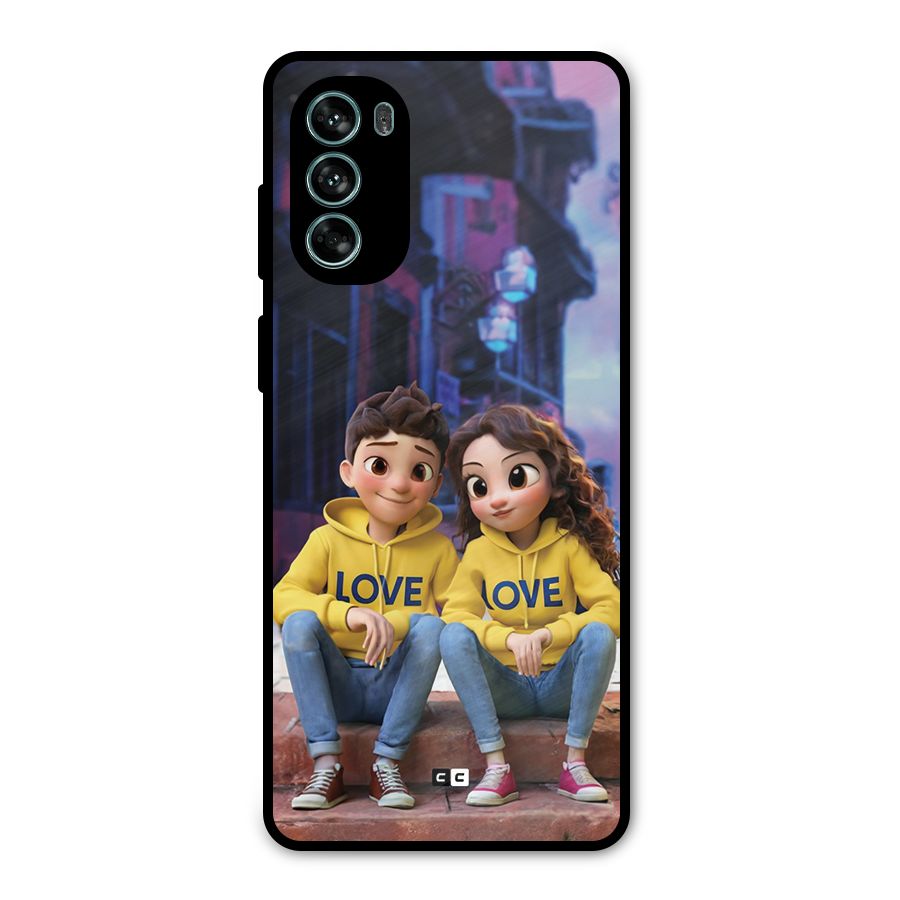 Cute Couple Sitting Metal Back Case for Moto G62