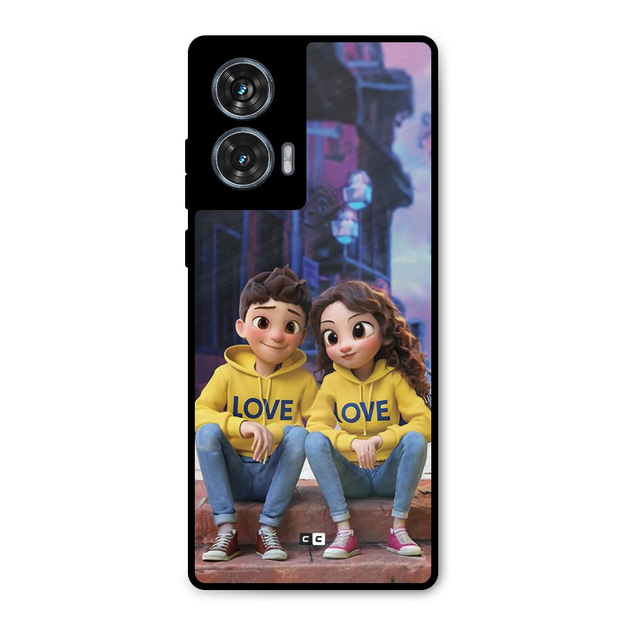 Cute Couple Sitting Metal Back Case for Motorola Edge 50 Fusion