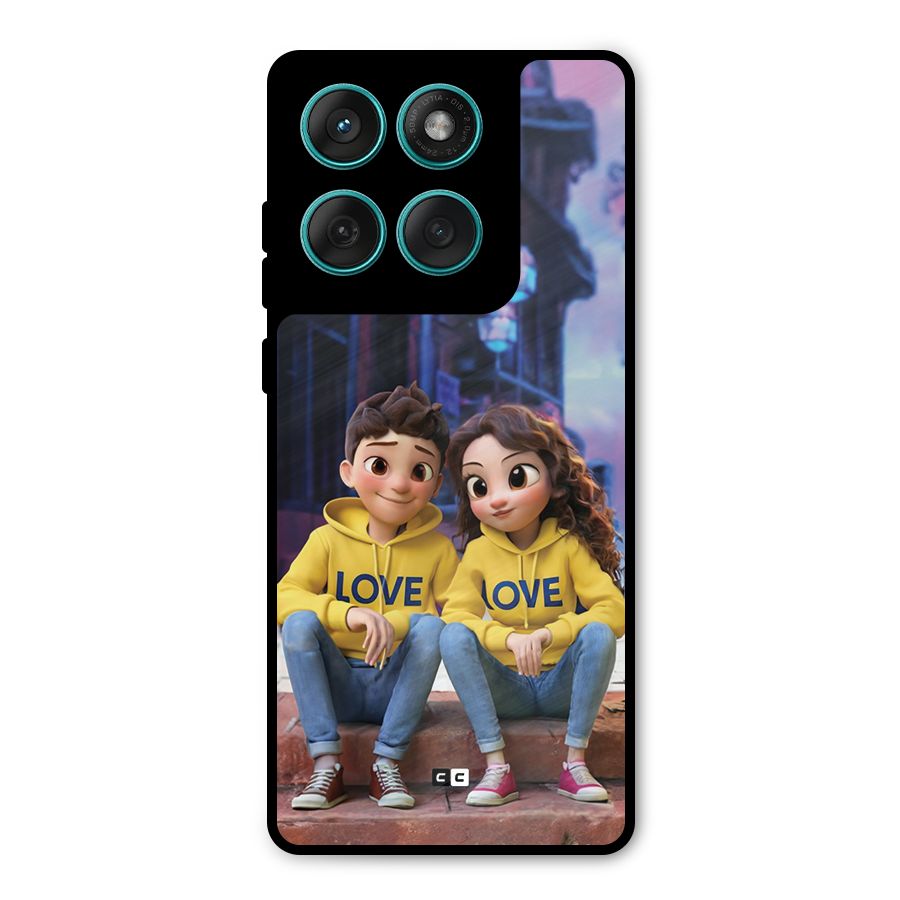 Cute Couple Sitting Metal Back Case for Motorola Edge 60