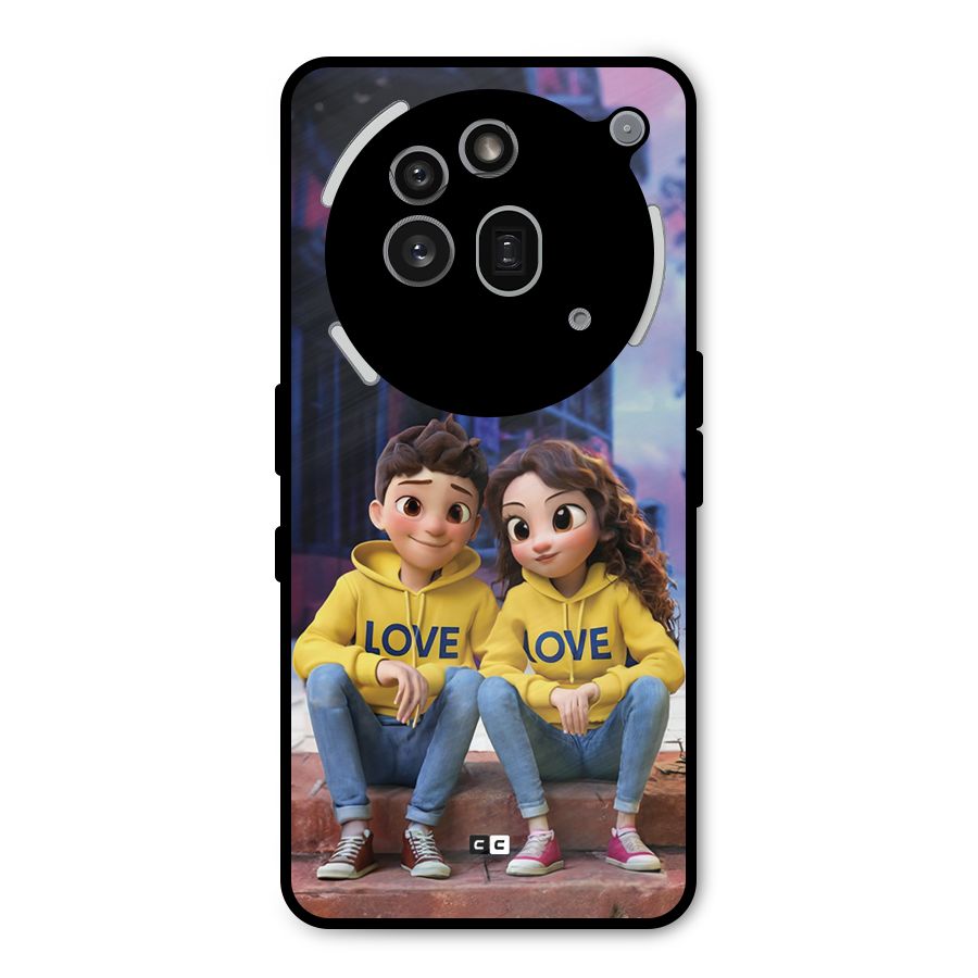 Cute Couple Sitting Metal Back Case for Nothing Phone 3a Pro