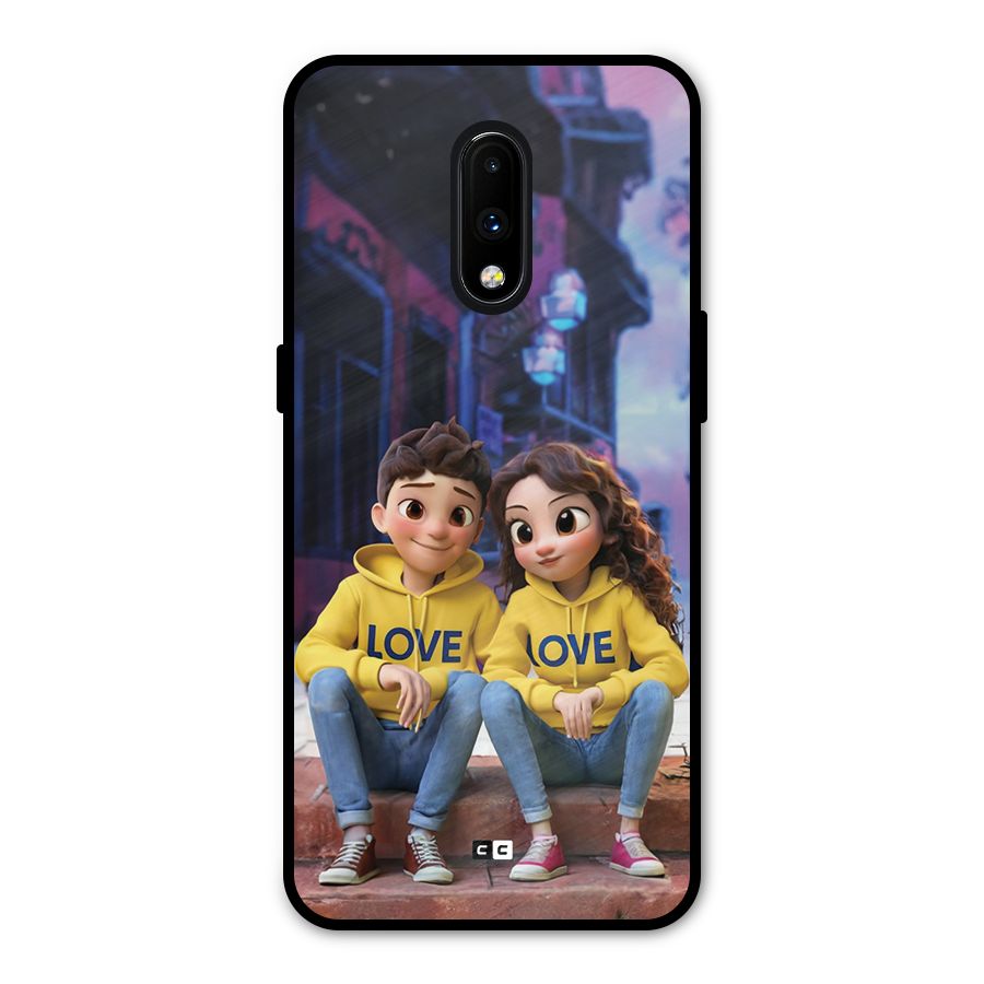 Cute Couple Sitting Metal Back Case for OnePlus 7