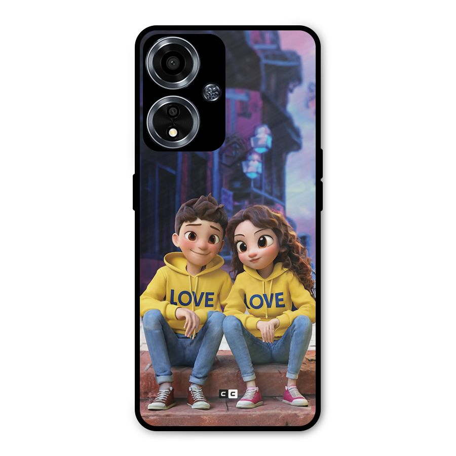 Cute Couple Sitting Metal Back Case for Oppo A59