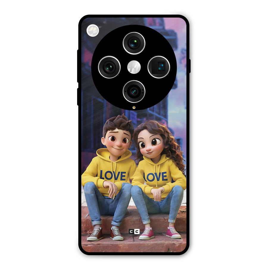Cute Couple Sitting Metal Back Case for Oppo Find X8 Pro