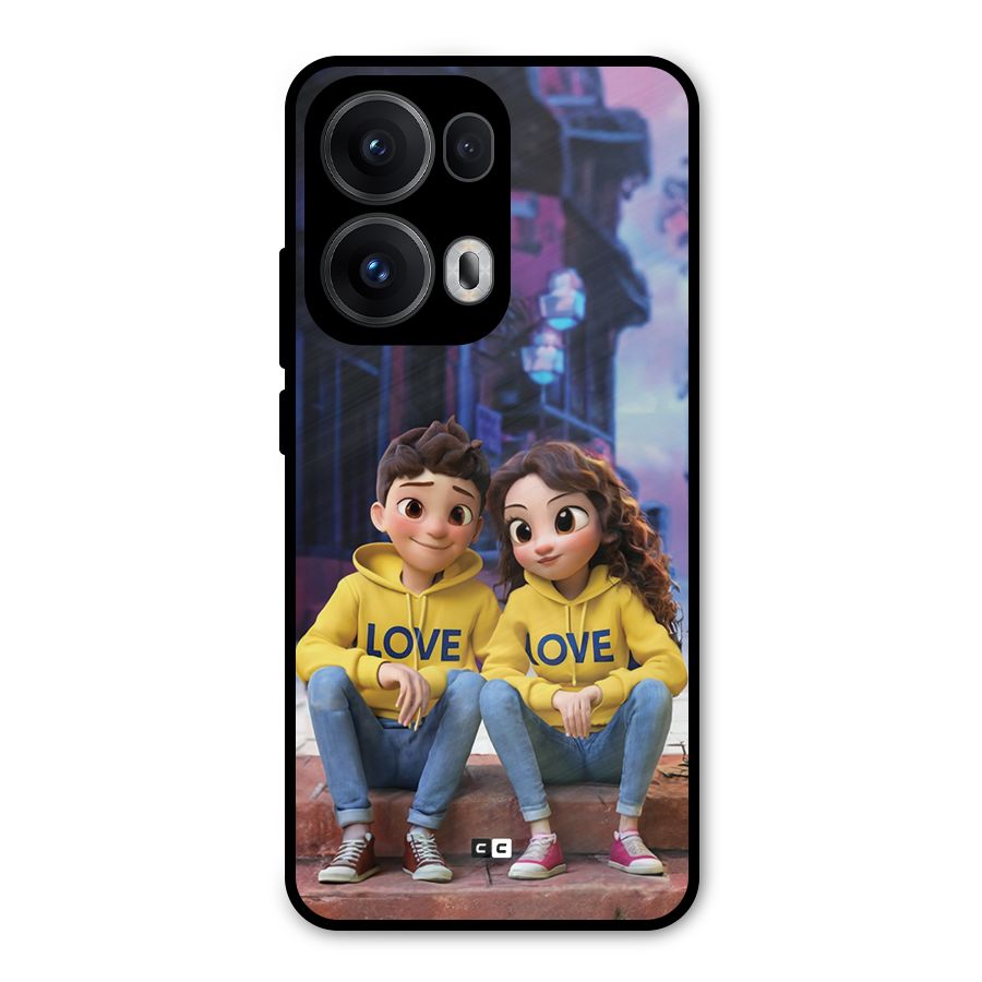 Cute Couple Sitting Metal Back Case for Oppo Reno13 Pro