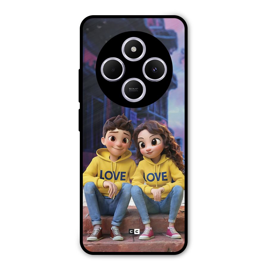 Cute Couple Sitting Metal Back Case for Poco M7