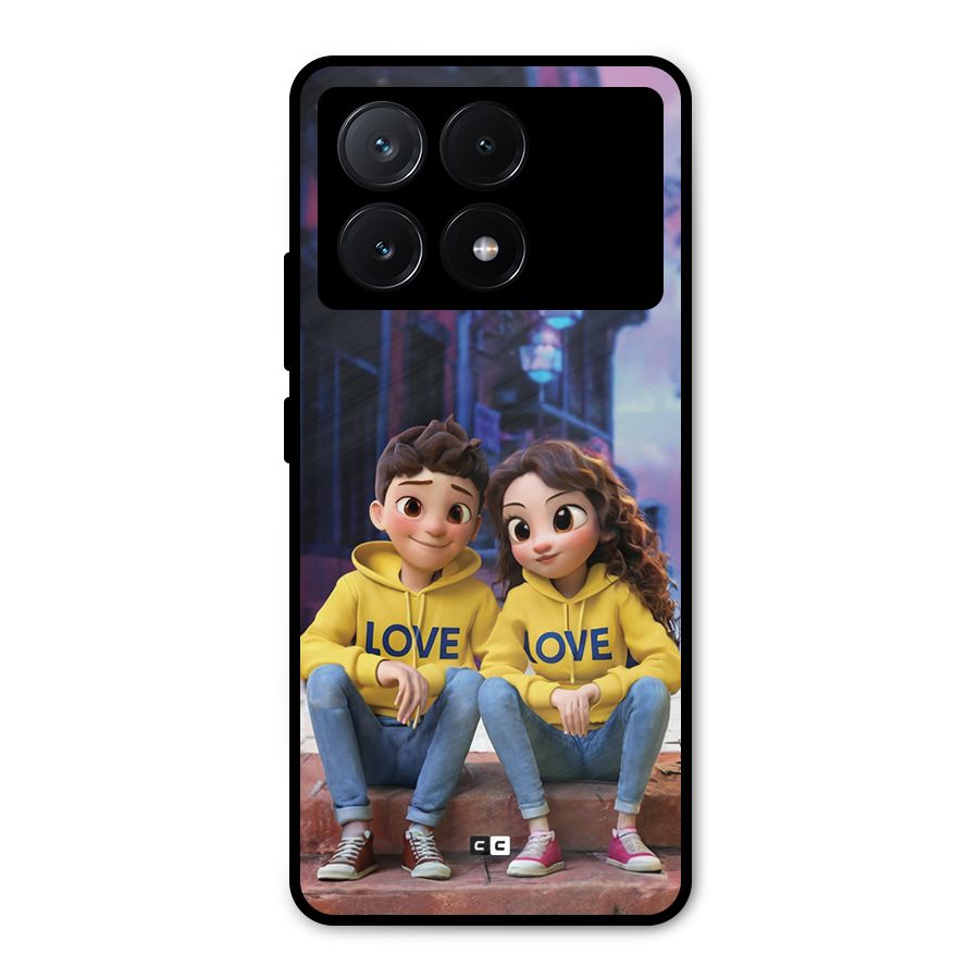 Cute Couple Sitting Metal Back Case for Poco X6 Pro